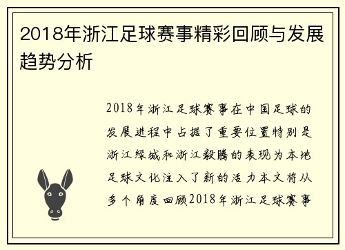 2018年浙江足球赛事精彩回顾与发展趋势分析