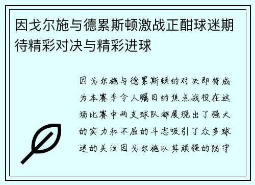 因戈尔施与德累斯顿激战正酣球迷期待精彩对决与精彩进球