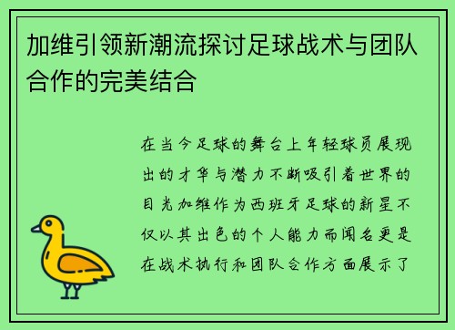 加维引领新潮流探讨足球战术与团队合作的完美结合