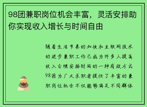 98团兼职岗位机会丰富，灵活安排助你实现收入增长与时间自由
